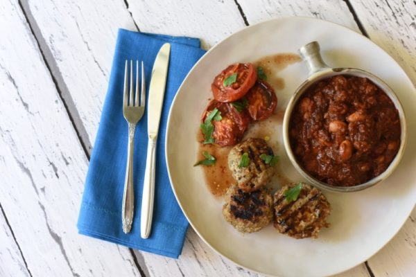 Rosemary Fennel Pork Sausage Patties With Beans And Tomatos Ls
