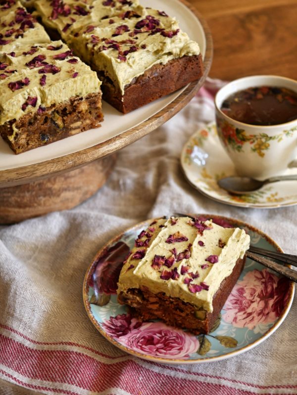 Pistachio Rose Blondie on a plate P