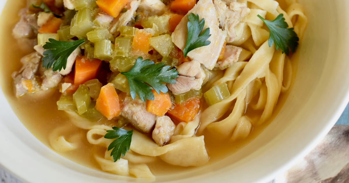 Thermomix recipe: Chunky Chicken Soup with Egg Noodles | Tenina.com