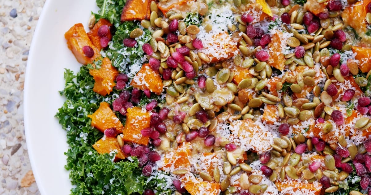 Thermomix recipe: Jeweled Kale Salad with Roasted Garlic… | Tenina.com
