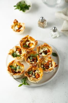 Caramelised Onion Tarts with Pumpkin and Feta