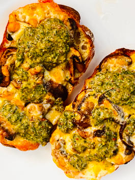 Cheesy Mushroom Toasties with Salsa Verde