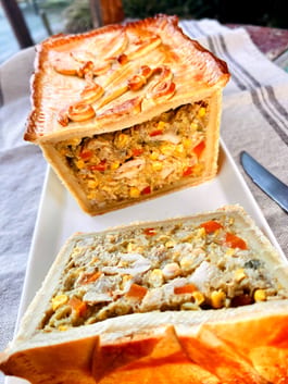Chicken Kale Pie sliced on angle