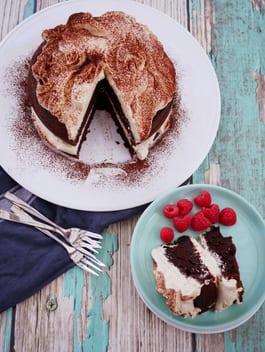 Chocolate Cake with Coffee Cream slic out P Fotor