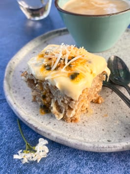 Coconut Banana Cake with Passionfruit Icing