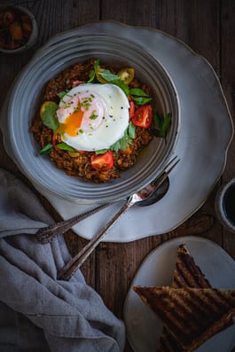 Curried Lentils with Poached Eggs