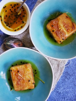 Deep Fried Custard with Spiced Passionfruit Syrup P Thermomix
