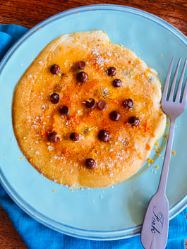 EVOO Pancakes with Chocolate and Orange