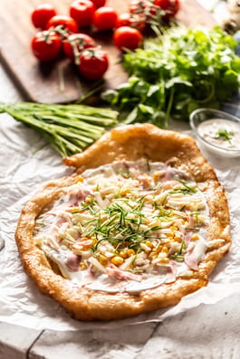 Langos with ham and cheese