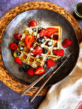 Pandan Waffles syrup and snow