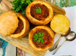 Roasted Red Pepper Soup in Bread Bowls OH LS