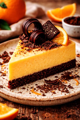 Rustic orange cheesecake slice