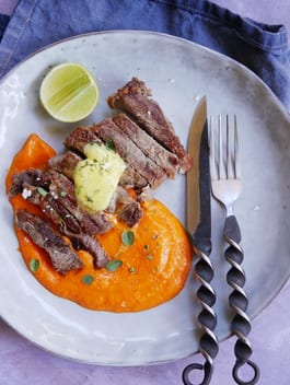 Sous Vide Steak with Red Capiscum Puree TENINA