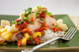 Steamed Salmon With Mango Pineapple Salsa