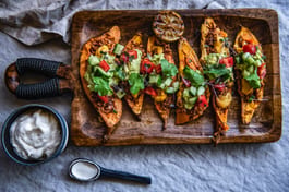 Sweet Potato Skins with Walnut Taco Mince
