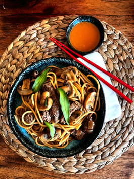 Worcestershire Beef and Mushroom Noodles