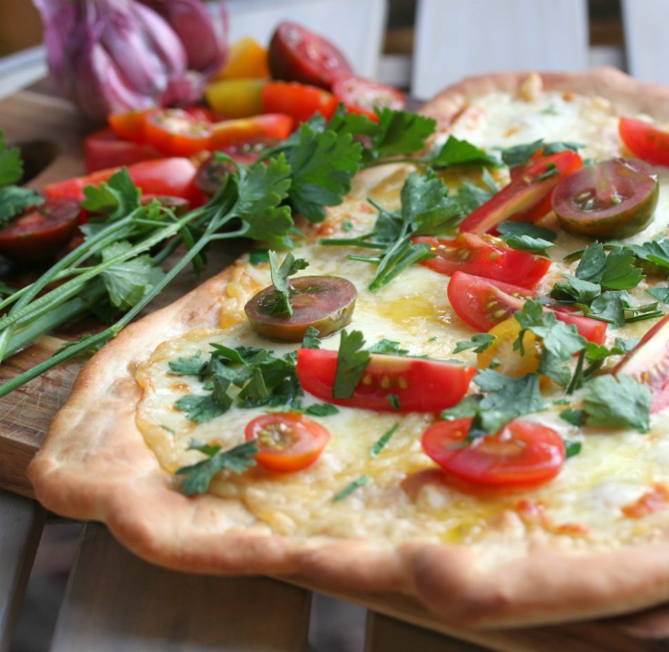 Thermomix recipe: Three Cheese Pizza With Heirloom Tomatoes | Tenina
