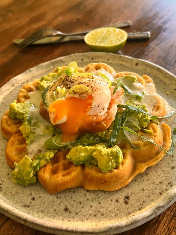 Coconut Waffles with Smoked Salmon P