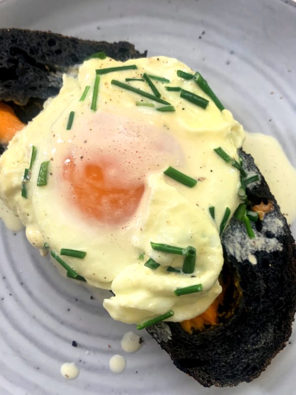 Eggs in Caramelised Cream on Charcoal SD