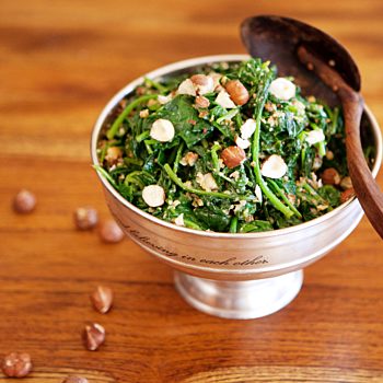 Steamed Spinach with hazlenut and fennel dressing